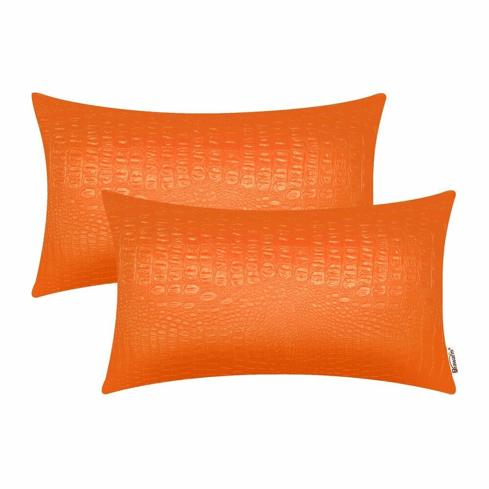 1937 Faux Leather Pillow Covers 12 X 20 Inches, Orange Leather Pillow